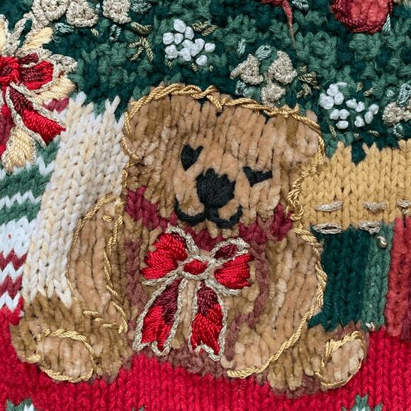 Vintage Tiara International Christmas Sweater XL Red Tree Teddy Bear Holiday - Picture 8 of 13